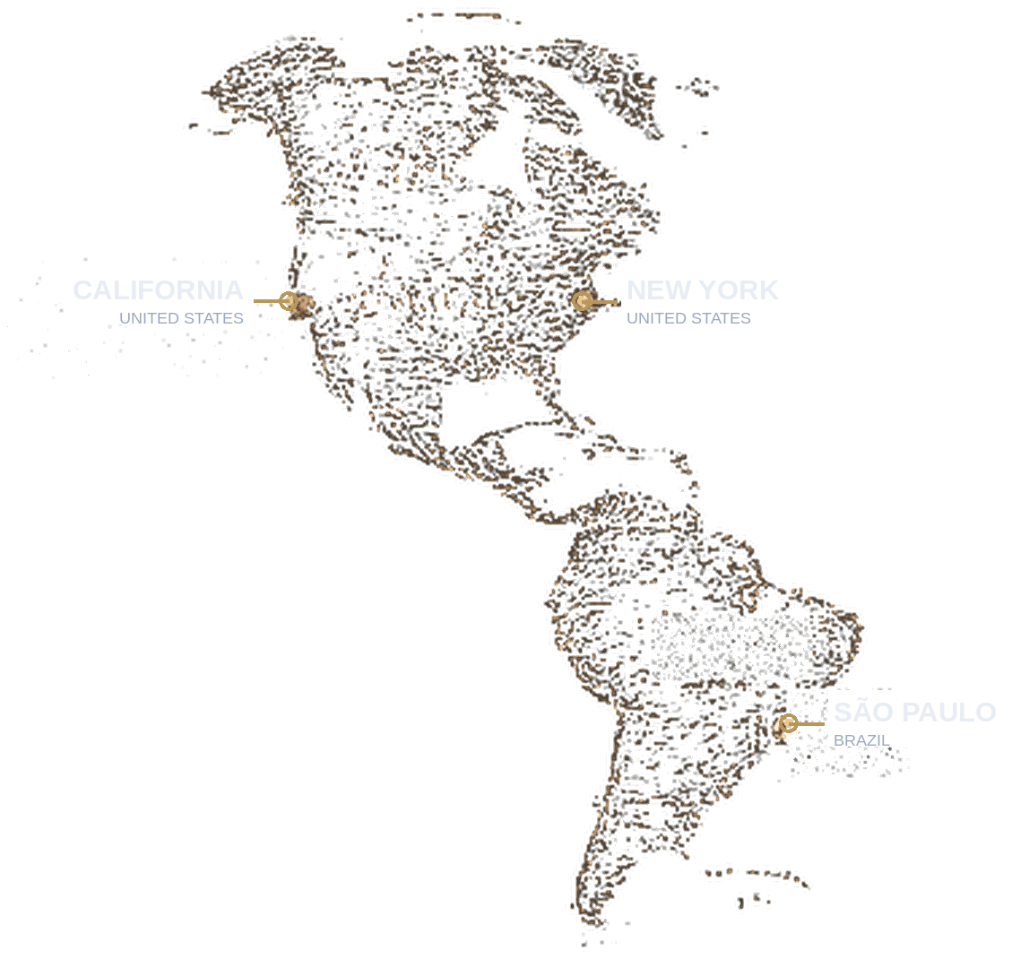 Map highlighting Bridge Capital Partners' presence in California, New York, and Sao Paulo